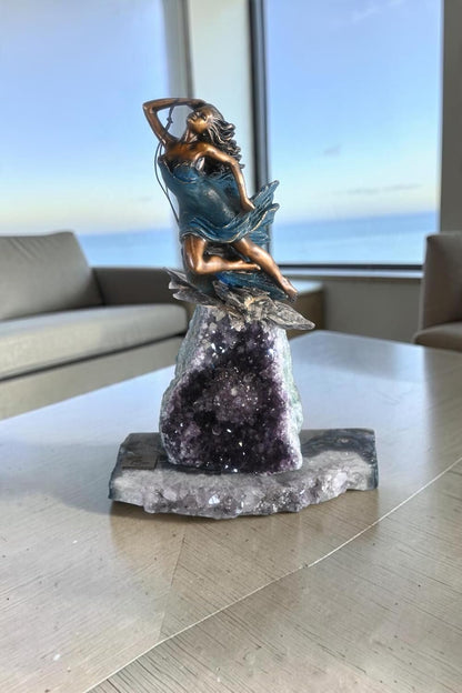 Manel Vidal Emerge Bronze Maiden on Amethyst Geode Ebano 11"x7"x16"H