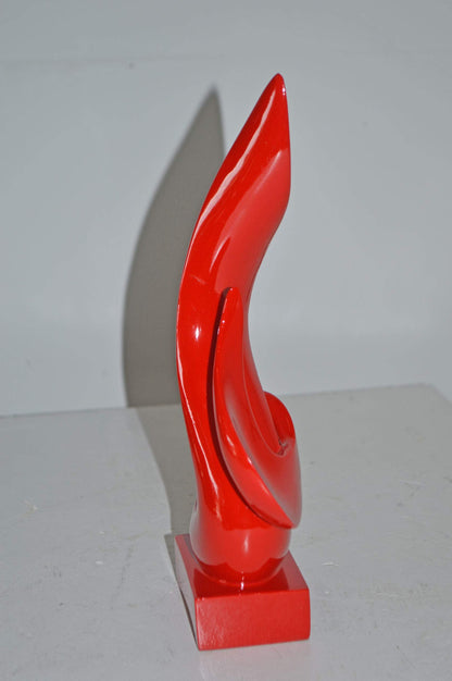 Modern Art Abstract of Fire Red Resin Statue - Size: 6"L x 3"W x 12"H.