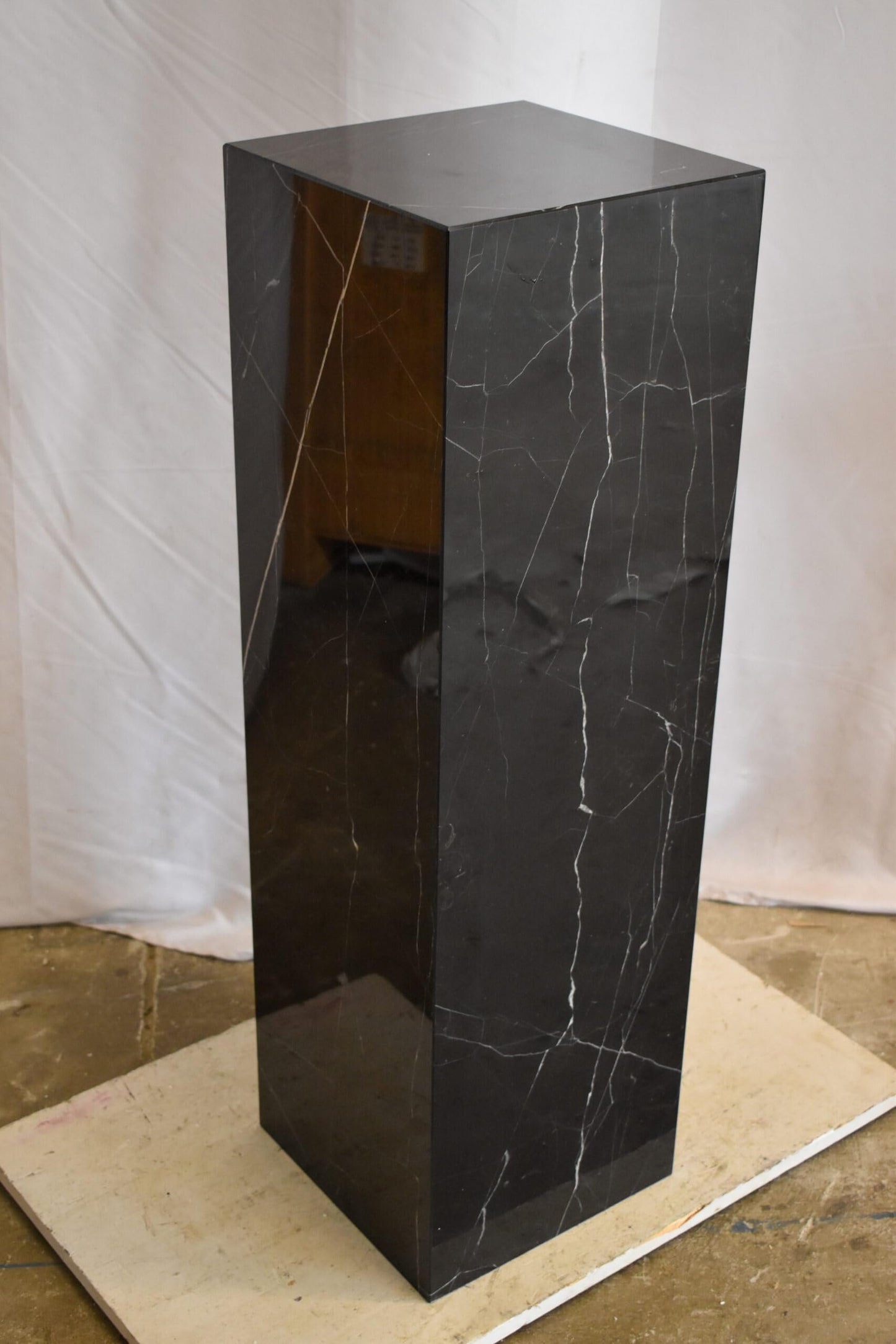 Pedestal For Artwork, Modern Black and White Marble Stone 12" x 12" x 39"H