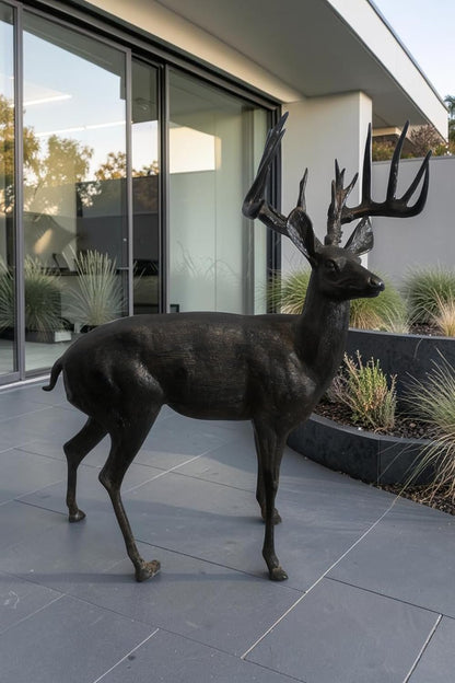 Aluminum Standing Buck Deer Statue Large Antlers 49"x29"x59"H