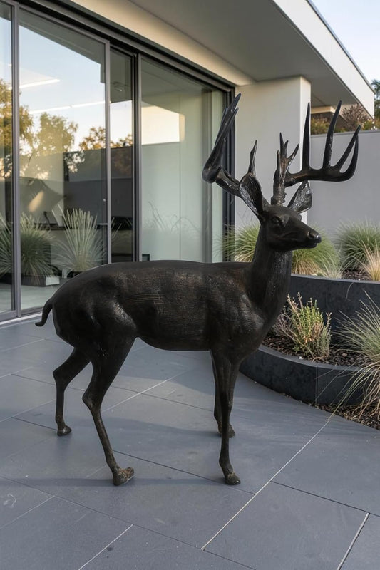 Aluminum Standing Buck Deer Statue Large Antlers 49"x29"x59"H