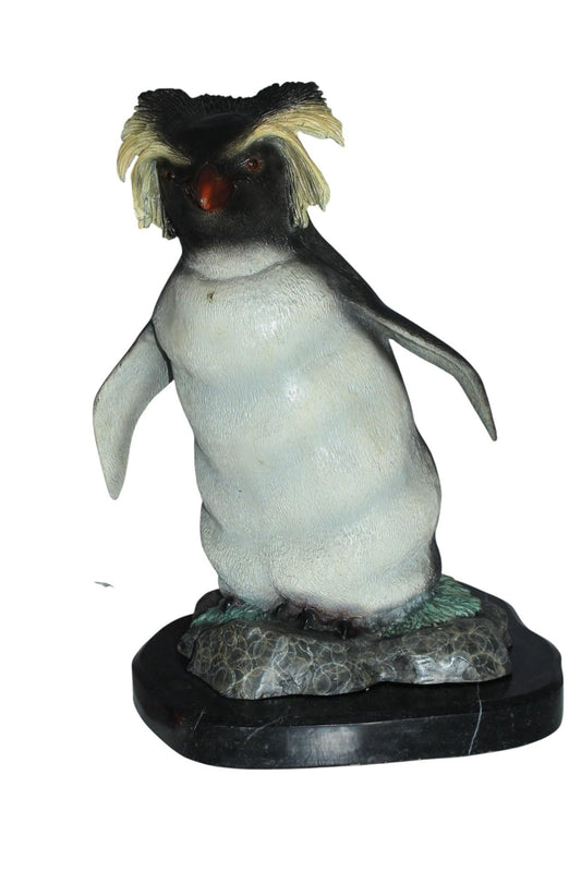 Rockhopper Penguin Bronze Statue 20 Inch on Marble Base 16"x15"x20"H