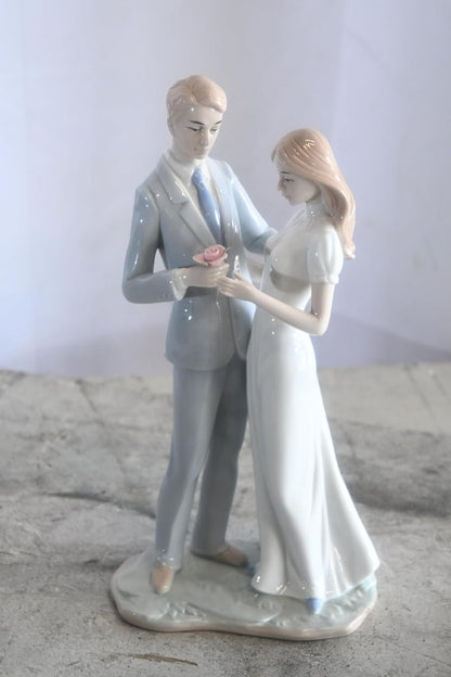 Porcelain Romantic Couple Figurine with Rose Bride Groom 6"x4"x11"H
