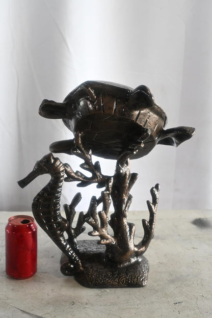 Sea Turtle and Seahorse Coastal Coral Tabletop Alumminum Sculpture 14"x14"x20"H