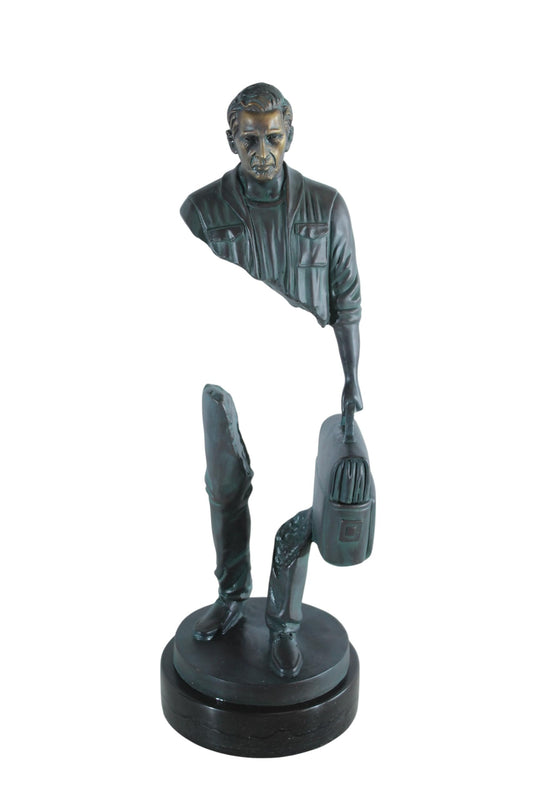 NIFAO Bronze Businessman Figure with Briefcase on Marble Base 7"x7"x21"H