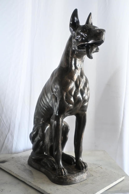 Stately Life Size Sitting Great Dane Dog Aluminum Statue 28"x13"x41"H