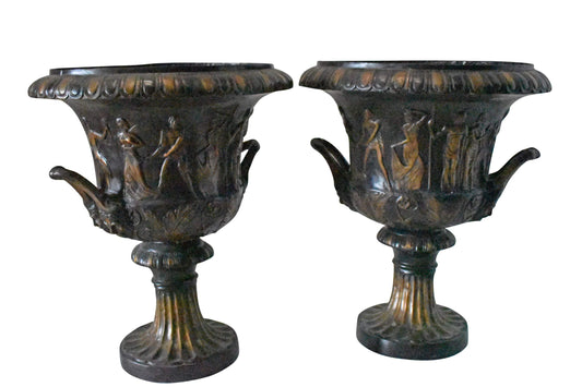 Pair of Beautiful Urns Bronze Statues - Size: 24"L x 24"W x 29"H.