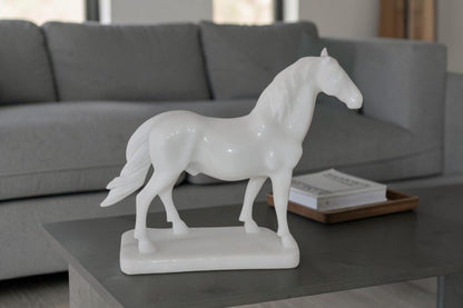 Standing Horse Made of White Marble Size: 11" x 5" x 9"H