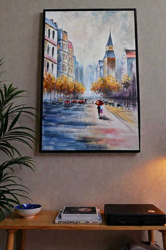 Urban Dream Canvas Painting Framed City Street Art 61"x41"