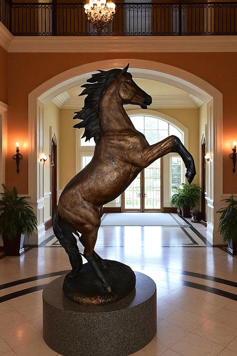Giant and Incredibly Detailed Rearing Horse Bronze Statue Size: 49" x 27" x 73"H