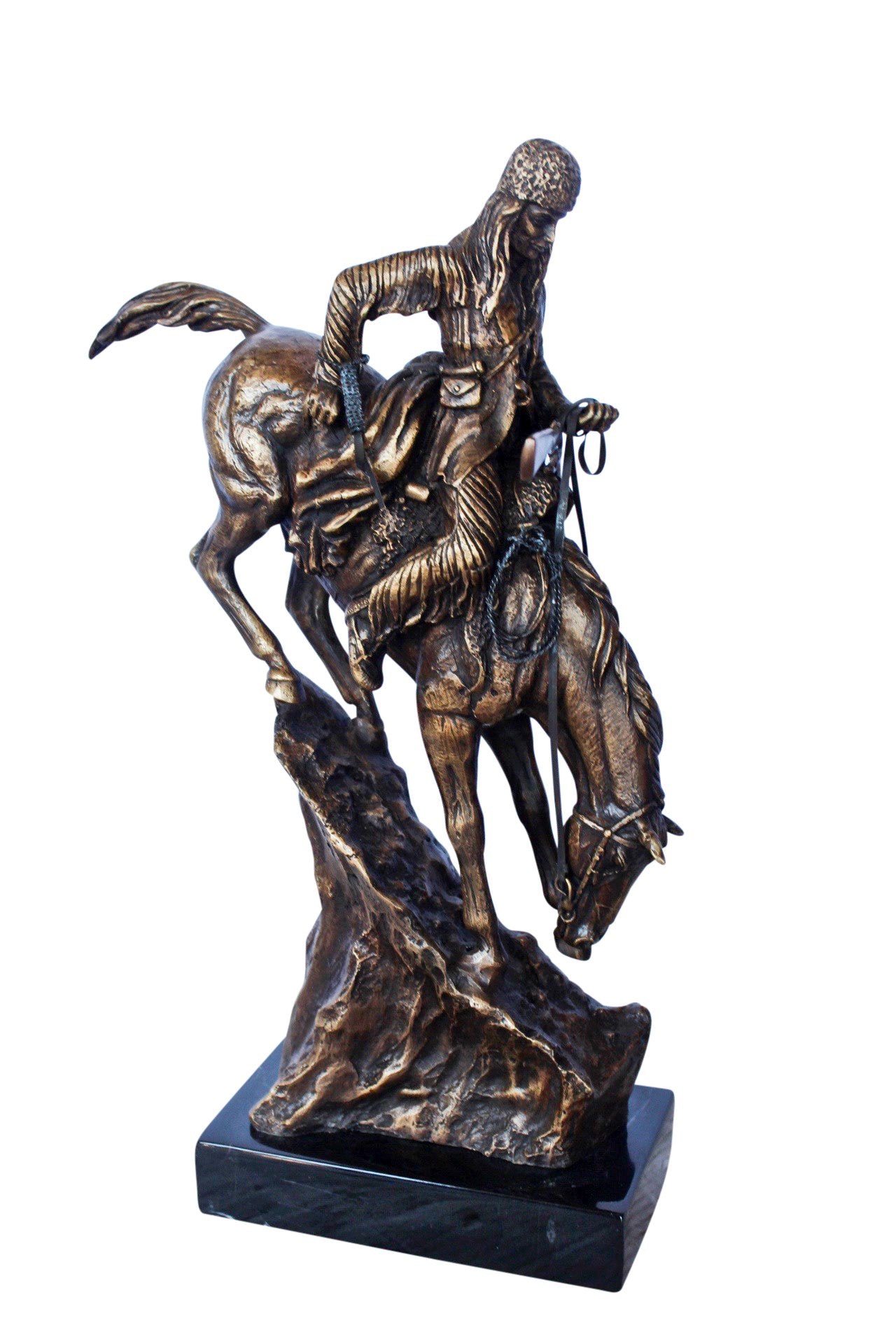 Remington replica Mountain Man bronze statue -  Size: 10"L x 4"W x 15"H.