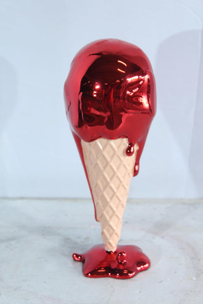 NIFAO Resin Ice Cream Cone Statue Red Dripping Pop Art Modern Decor 5" x 5" x 14"H