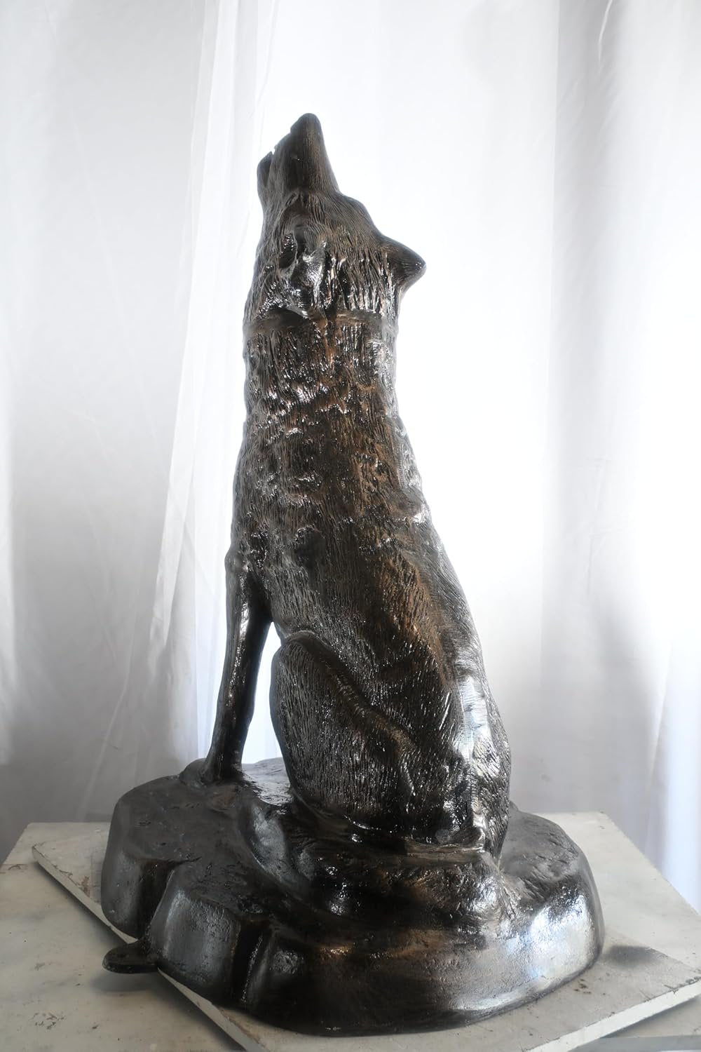Majestic Howling Wolf on Rock Base Large Aluminum Statue 28"x26"x43"H