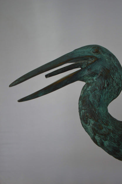 Heron Fountain Bronze Statue -  Size: 14"L x 24"W x 26"H.