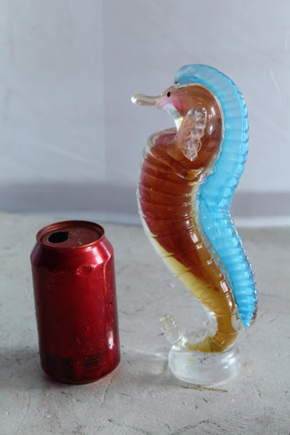 NIFAO Glass Seahorse Figurine Hand Blown Art Glass Coastal Decor 4" x 4" x 10"H