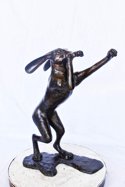 Leaping jackrabbit bronze statue -  Size: 21"L x 13"W x 24"H