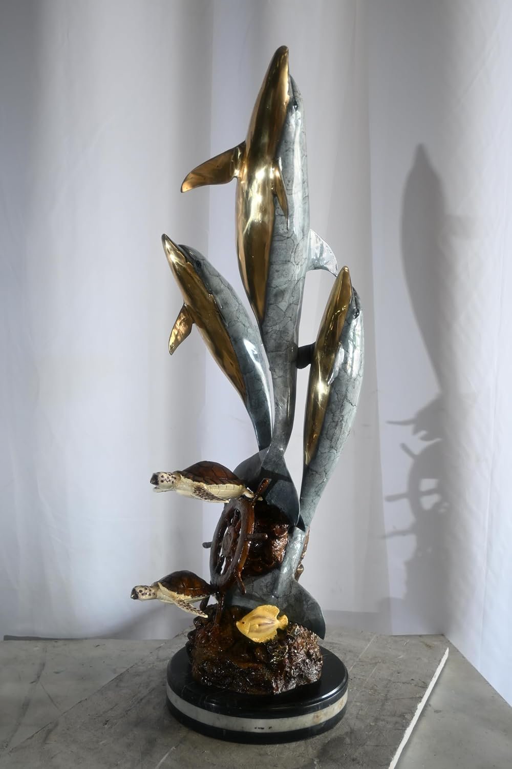 Bronze Three Dolphins Leaping Sculpture Lost Wax Casting 15"x12"x40"H