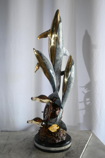 Bronze Three Dolphins Leaping Sculpture Lost Wax Casting 15"x12"x40"H