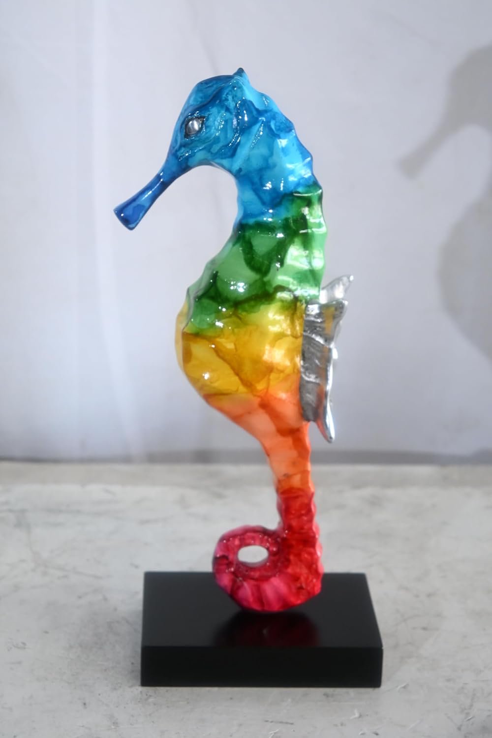 Blue to Red Rainbow Seahorse Statue Painted Aluminum Art 6"x4"x15"H