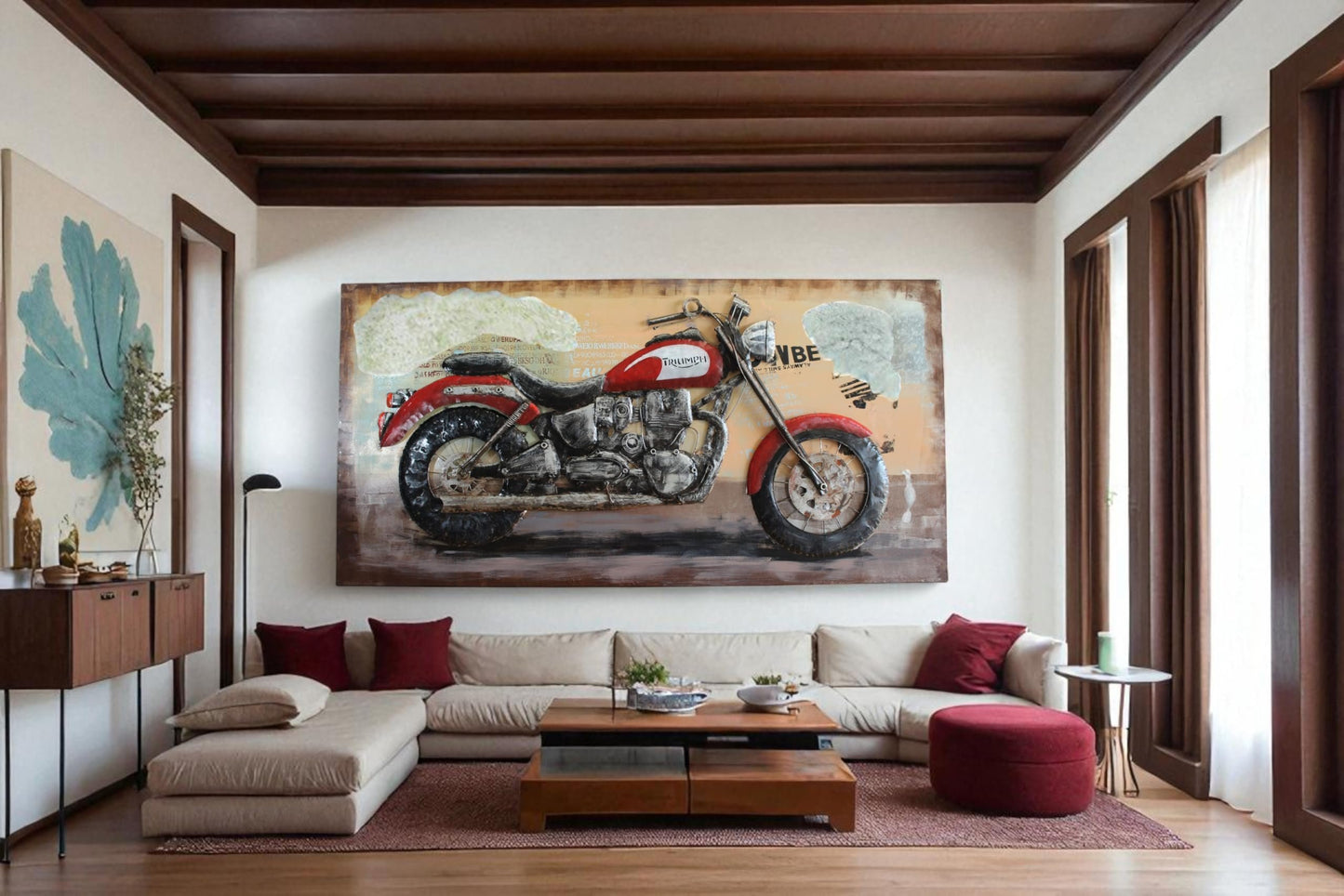 NIFAO Triumph Inspired Classic Motorcycle Painting on Metal 3D 79" x 2" x 40"H