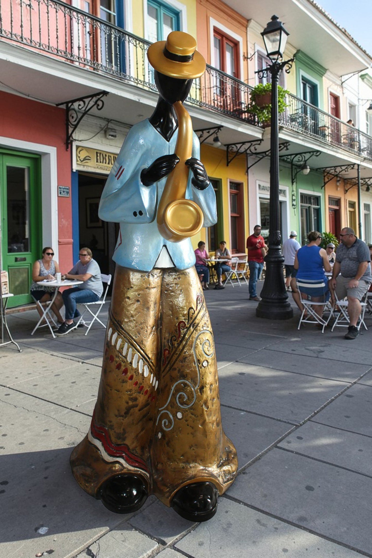 Life Size New Orleans Saxophone Street Musician Resin statue 31" x 23" x 65"H
