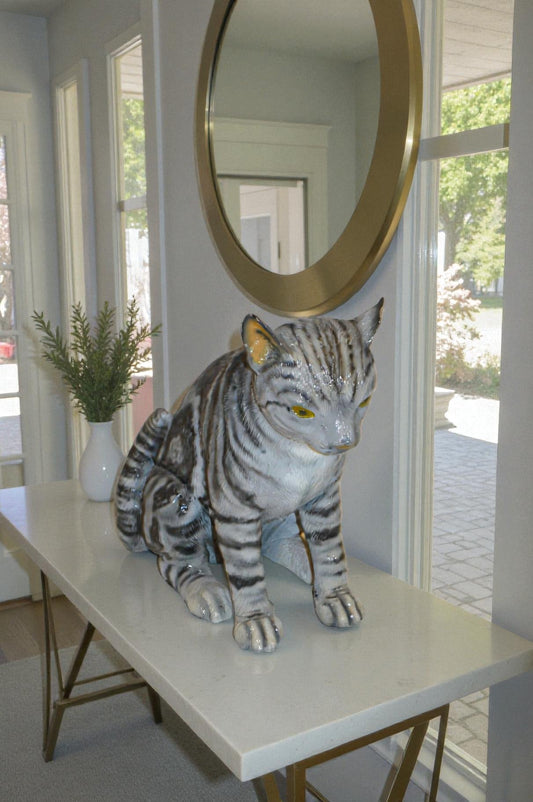 Sitting Cat Bronze Statue - Perfect Decorative Piece - Hand-Finished Polychrome Enamel Sculpture, 11"L x 6"W x 11"H, 8 lbs