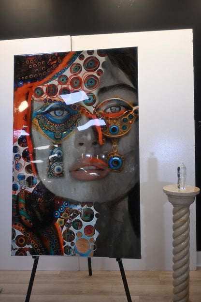 Mosaic Evil Eye Mixed Media Resin Covered Canvas 40"x64"