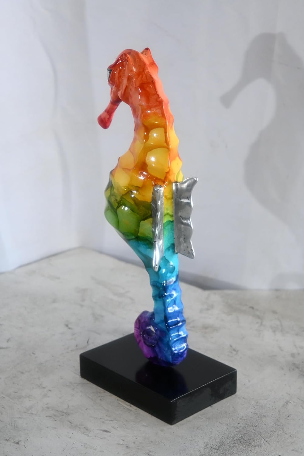 Rainbow Seahorse Figurine on Base Painted Aluminum Decor 6"x4"x15"H