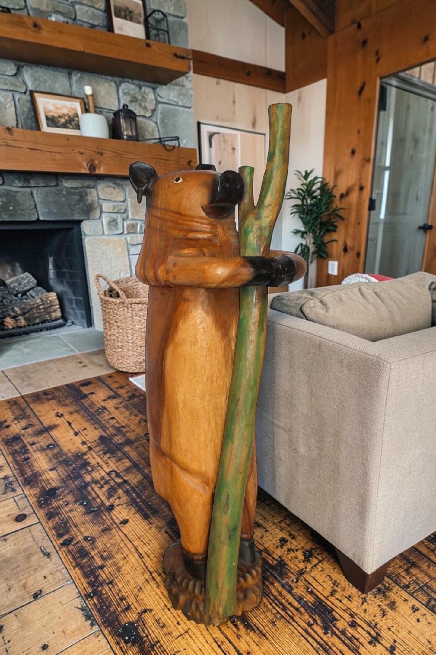Wooden Giant Standing Pig Statue 25" x 16" x 65"H