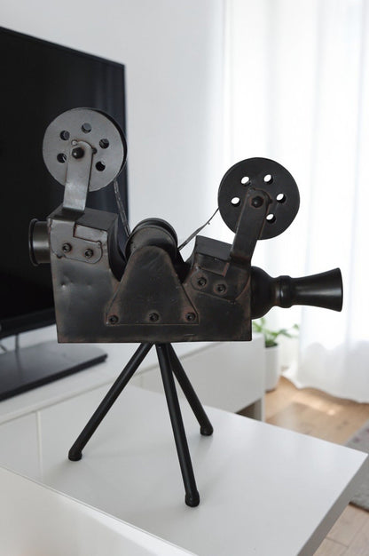 Movie Reel Abstract Metal Statue on tripod -  Size: 12"L x 6"W x 15"H.