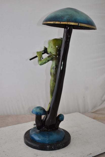 Musical Green Frog Playing the Flute Bronze Statue Size: 14" x 12" x 27"H