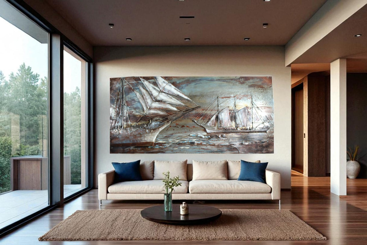 NIFAO Vintage Sailing Ships 3D Sheet Metal Wall Art Painting 79" x 2" x 40"H