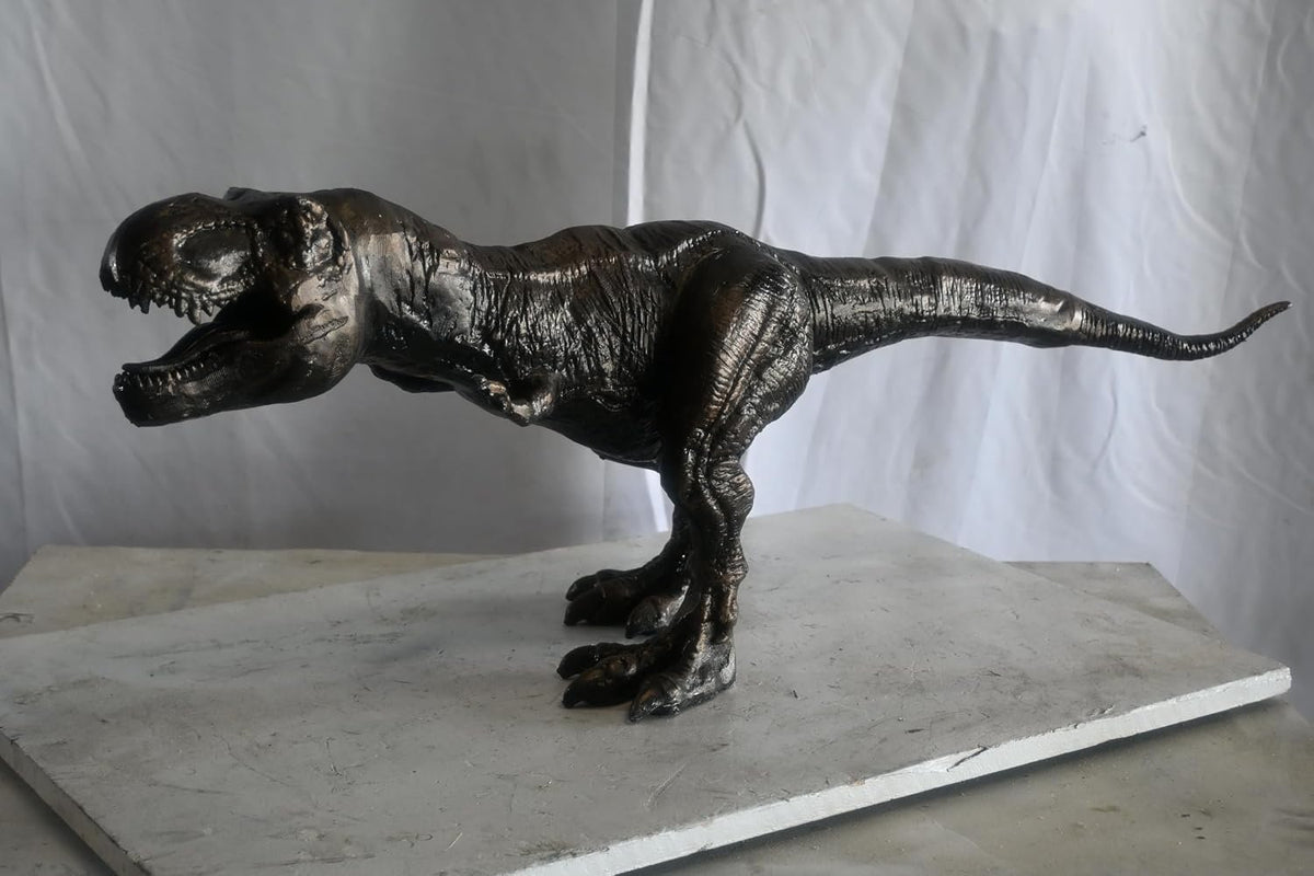 Large Cast Aluminum T Rex Dinosaur Statue Hunting Stance 40"x9"x14"H