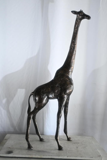 Tall Standing Giraffe Handcrafted Aluminum Safari Statue 19"x11"x49"H