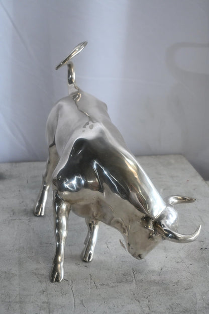 Charging Bull Silver Finish Bronze Wall Street Replica 16"x12"x13"H