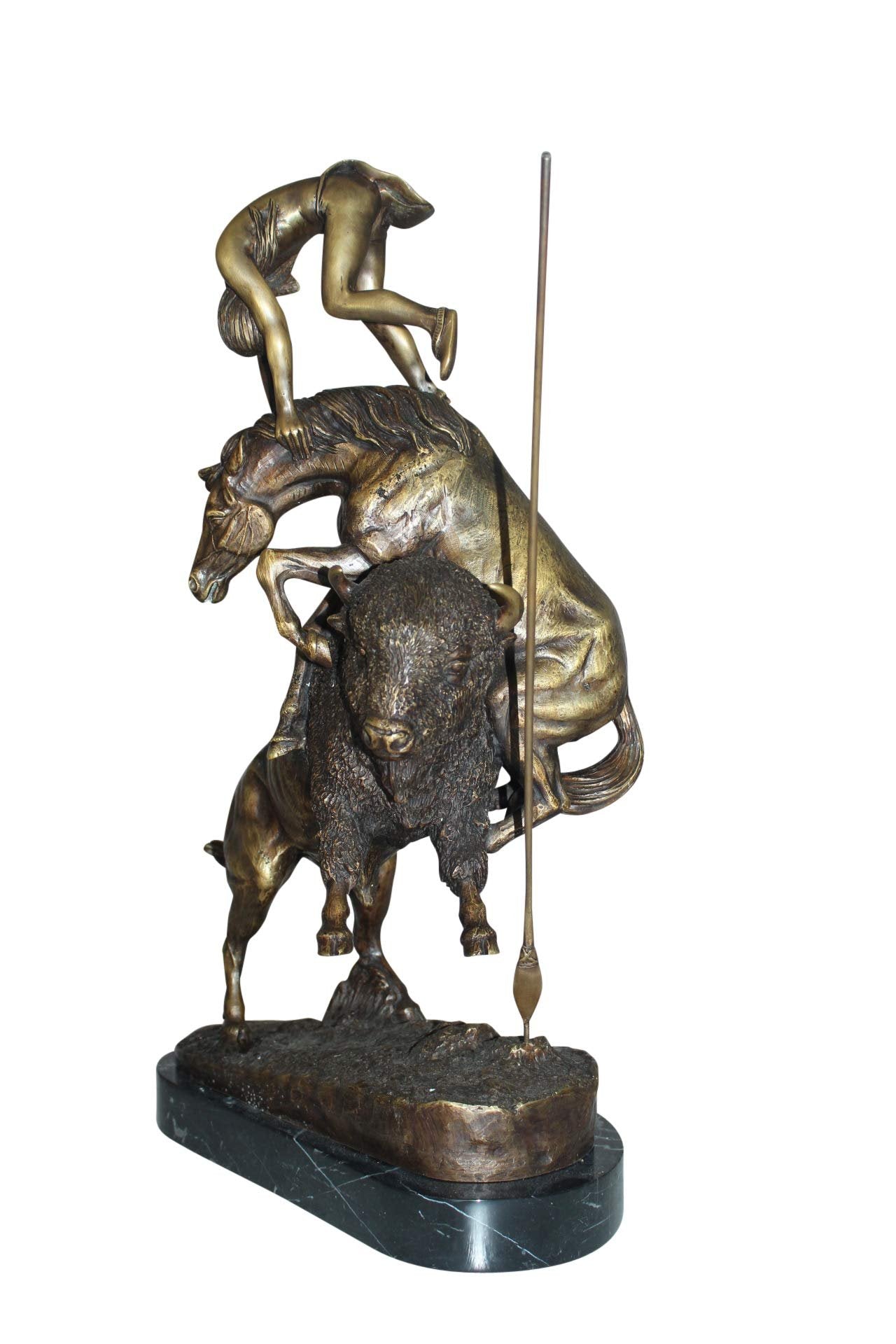 Buffalo Horse by Remington Bronze Statue – Handmade Decorative Antique Sculpture, Classic Western Art Piece for Home & Office Decor, 14" L x 6" W x 20" H