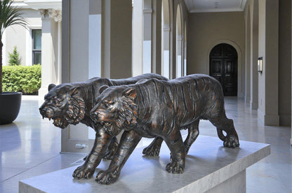 Pair Of Tigers Bronze Statues -  Size: 52"L x 10"W x 21"H.
