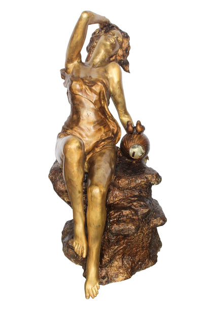 Bronze Outdoor Fountain of a Woman Relaxing on Rocks 49" x 39" x 50"H