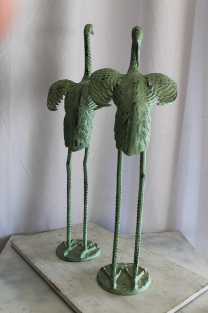 Pair of Aluminum Crane Wings Open with Green Patina Finish 10" x 8" x 22"H