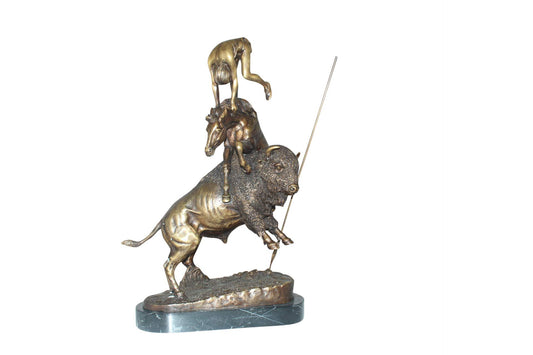 Buffalo Horse by Remington Bronze Statue – Handmade Decorative Antique Sculpture, Classic Western Art Piece for Home & Office Decor, 14" L x 6" W x 20" H