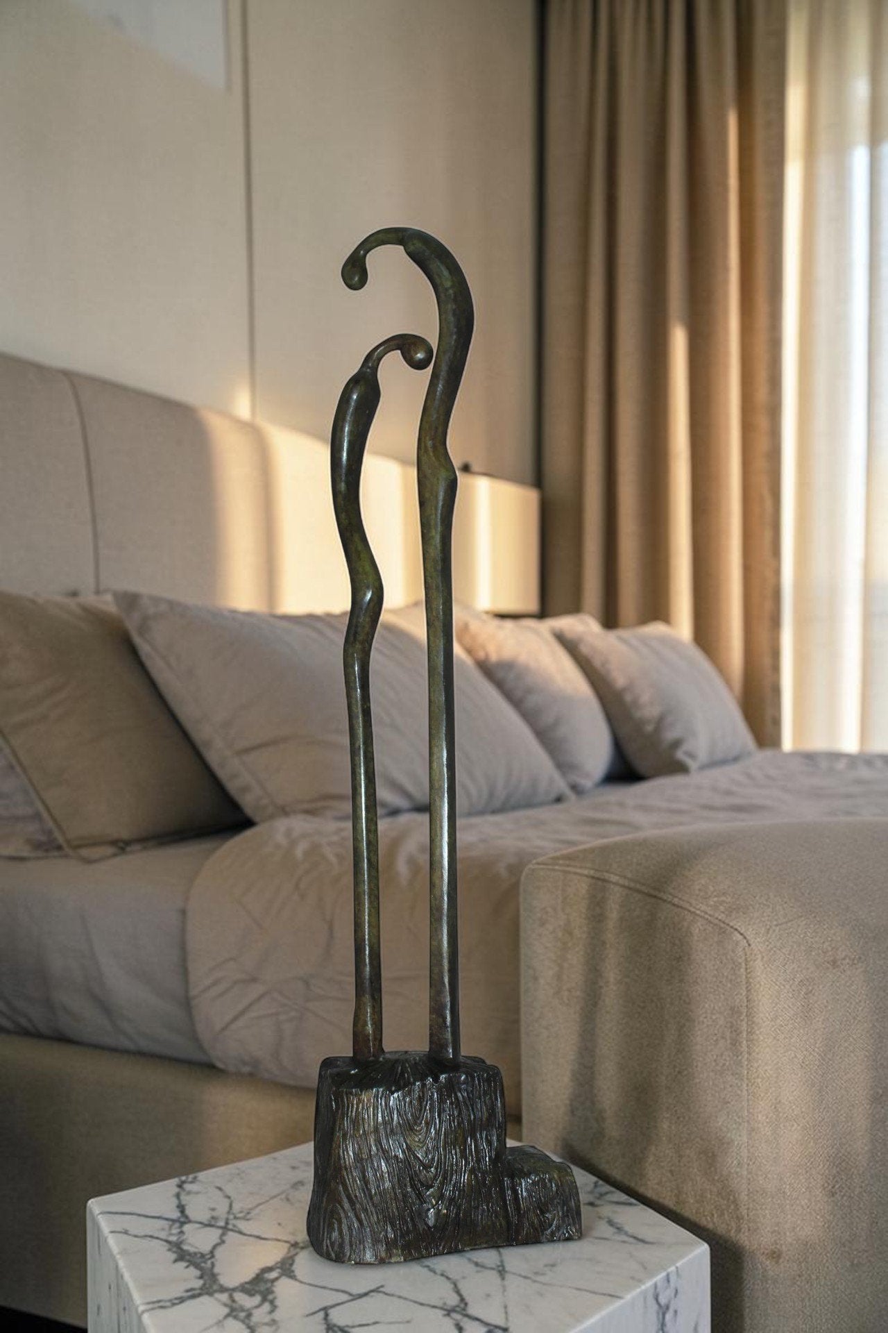 Male Female Abstract Bronze Statue -  Size: 6"L x 8"W x 31"H.