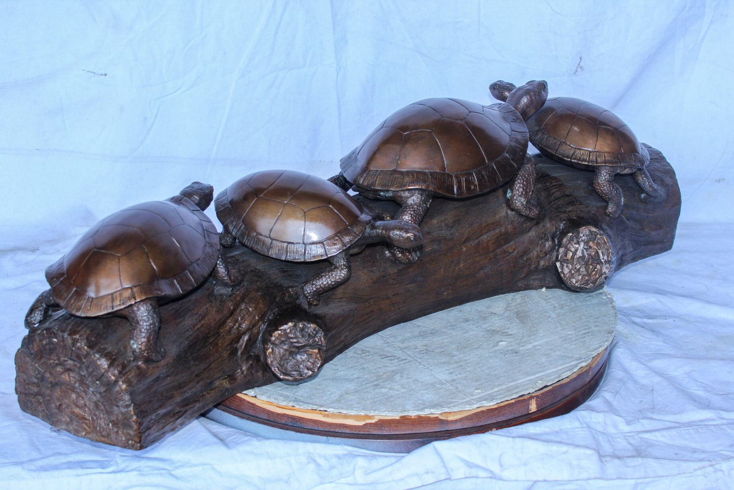 Four Turtles on Tree Log Bronze Statue, Charming Wildlife Decor 39" x 15" x 10"H