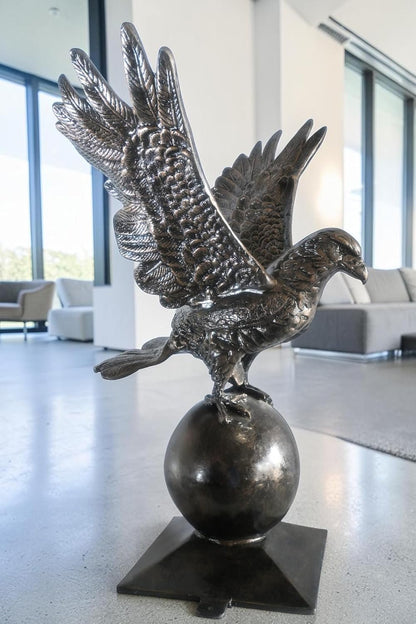 Wings Spread Eagle Atop Globe Handcrafted Aluminum Decor 29"x25"x40"H