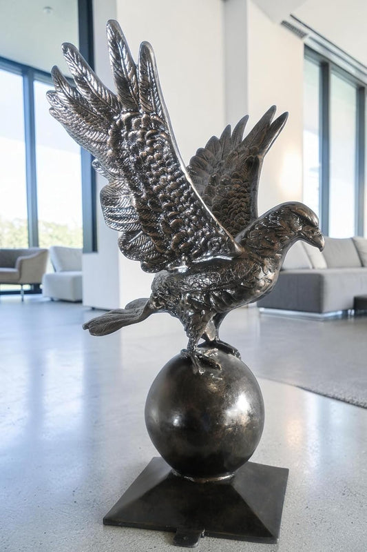 Wings Spread Eagle Atop Globe Handcrafted Aluminum Decor 29"x25"x40"H