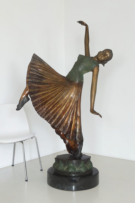 Beautiful Dancer Performing Bronze Statue -  Size: 27"L x 12"W x 48"H.