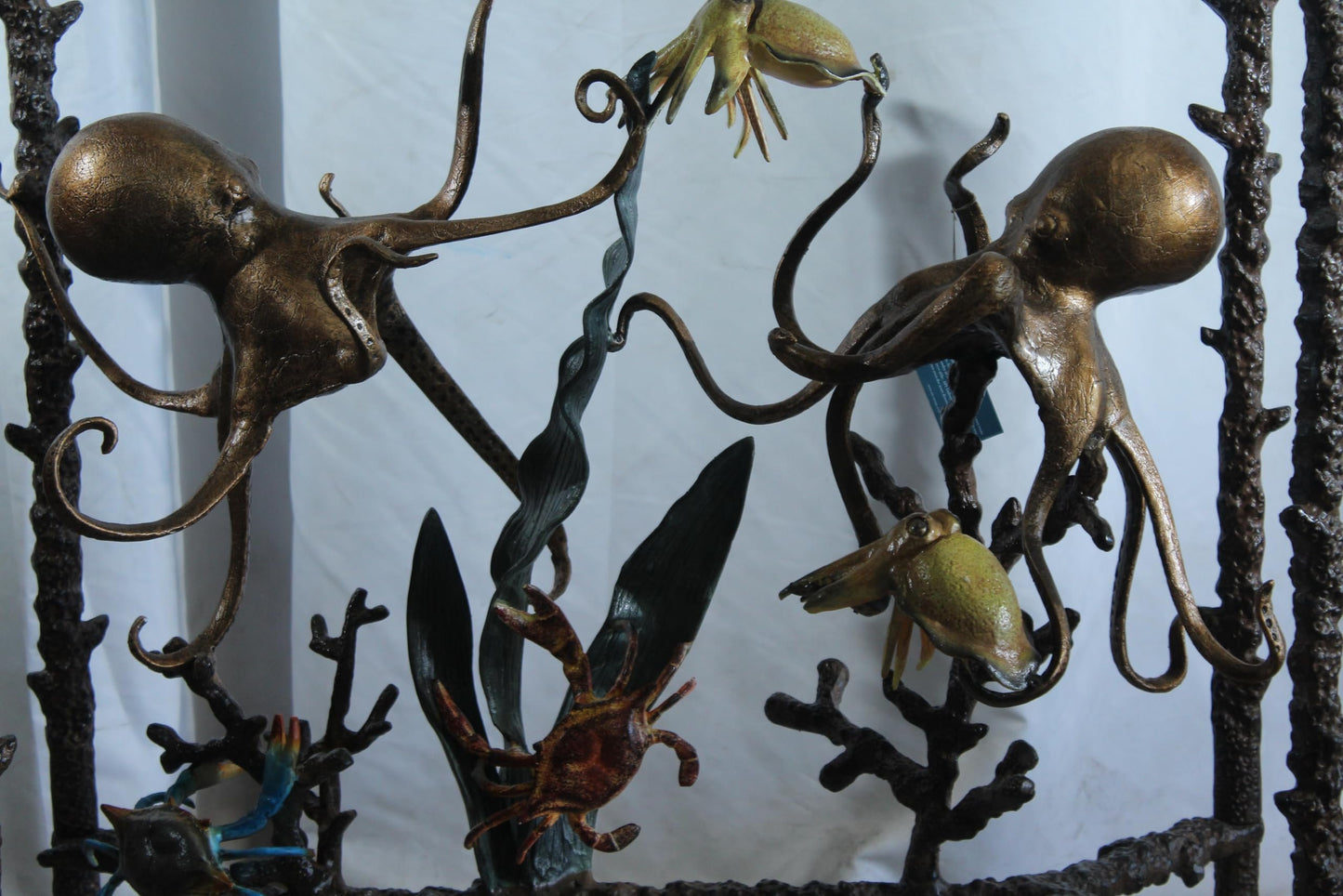 NIFAO Aluminum Octopus Console Table with Glass Top Coastal Art 34" x 15" x 33"H