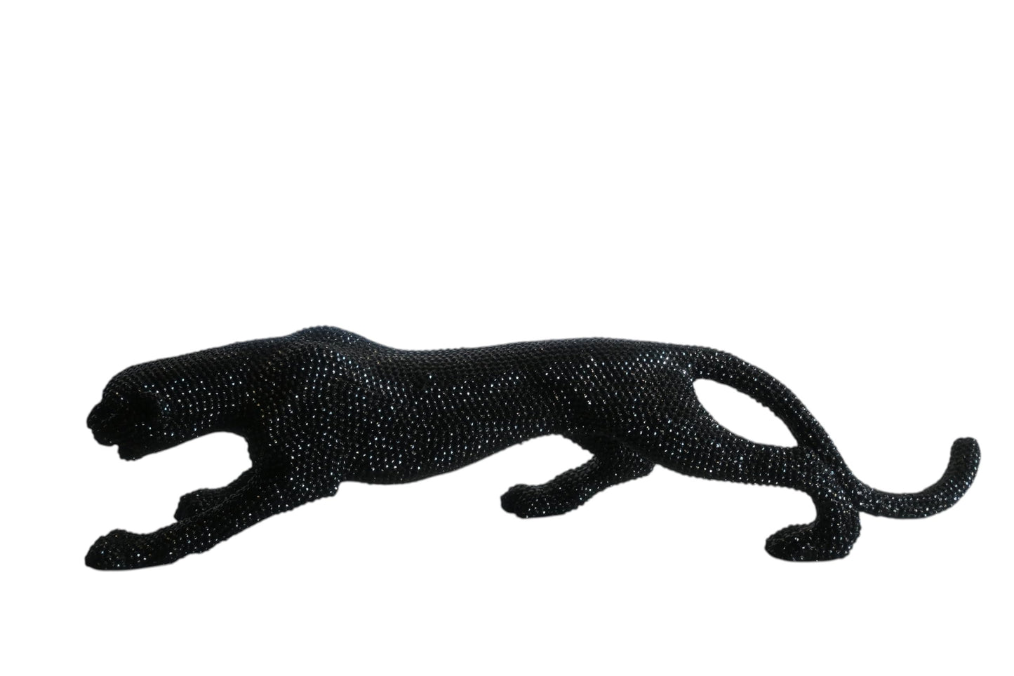 Black Crystal Beaded Panther Sculpture Prowling Resin Decor 29"x5"x7"H