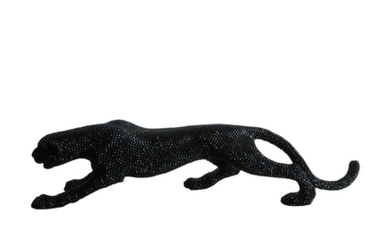 Black Crystal Beaded Panther Sculpture Prowling Resin Decor 29"x5"x7"H