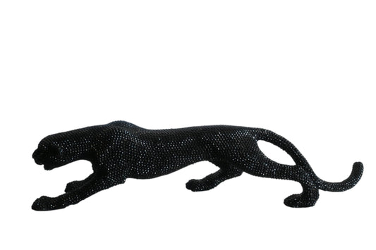 Black Crystal Beaded Panther Sculpture Prowling Resin Decor 29"x5"x7"H
