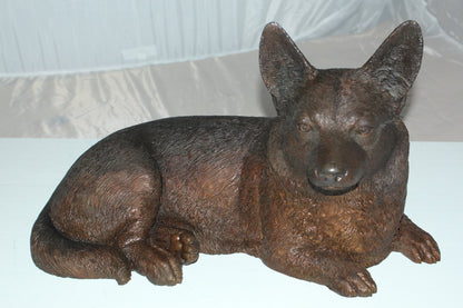 Resting Corgi Dog Bronze Sculpture Statue Figurine Decor 20"x10"x11.5"H